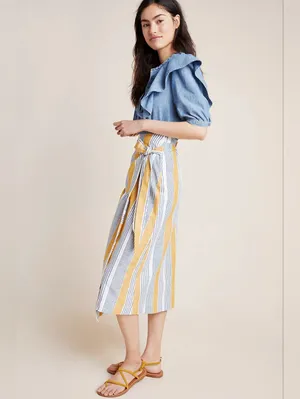 NWT Anthropologie Maeve Laura in Yellow Striped A-line Wrap Skirt 0 $110 thumbnail 4