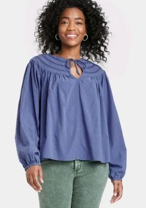 NWOT Cornflower Blue Balloon Sleeve Crochet Yoke Blouse Top New thumbnail 1