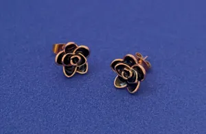 14K Rose Gold Plated Flower Stud Earrings for Women thumbnail 3