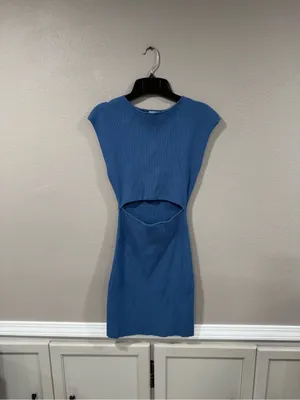 Wilfred Free Cut Out Knit Mini Dress Blue thumbnail 4