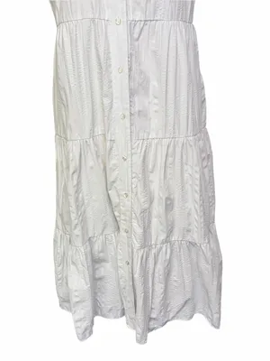 STRADIVARIUS Tiered Short-Sleeve‎ Midi Shirt Dress in White, Medium thumbnail 3