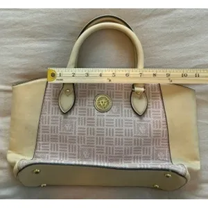 Anne Klein Satchel Handbag Pink Cream Logo Print Lion Medallion Top Handle Bag thumbnail 4