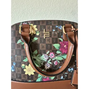 London Fog Floral Monogram Dome Satchel Handbag Brown Multi Crossbody Bag thumbnail 3