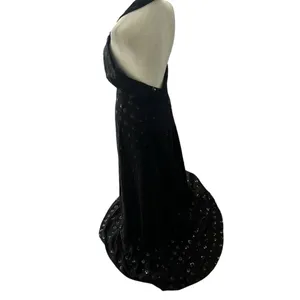 Milly NWT Black Sequin Halter Open Back Formal Gown Dress Size 6 thumbnail 5