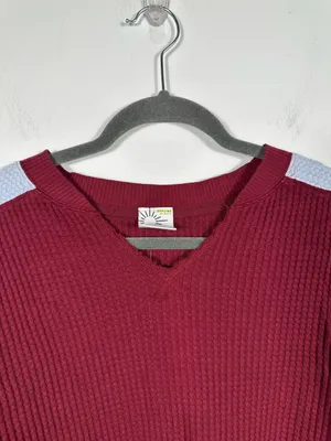 Offline by Aerie Waffle Knit Top XS Red‎ V-Neck Long Sleeve Colorblock Oversized thumbnail 5