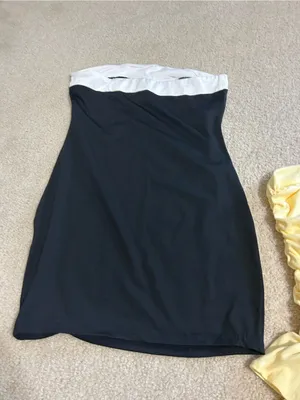 Classic Black Strapless Dress with White Trim thumbnail 2