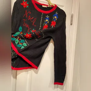 VTG 80s Bobbie Brooks Size S Vintage Holiday Sweater Black Embroidered Peace thumbnail 6