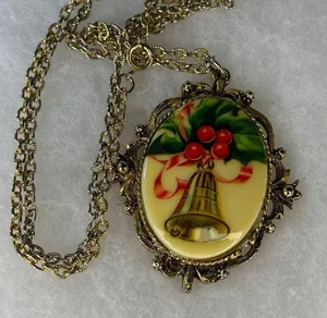 Vintage Christmas scene cameo style necklace thumbnail 1