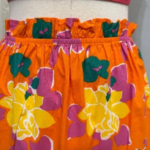 Lulus 100% Cotton‎ Maxi Skirt M Orange Floral Tiered High Waist Boho Summer thumbnail 12
