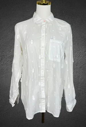 Maeve Anthropologie White Pineapple Embroidered Button Down Shirt Size 6 thumbnail 1