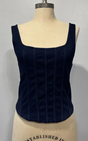 EXPRESS Body Contour Cropped Tank Top High Compression Corset Shirt Size M Blue thumbnail 1
