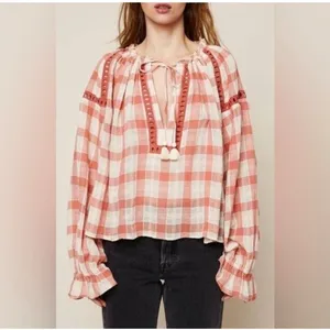 Free People Boho Fall‎ Plaid Honey Grove Top Size Small thumbnail 3