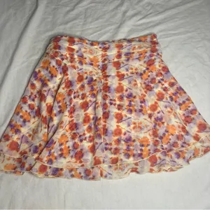 Aerie Micro Mini Chiffon Floral Wrap Skirt with Ruffle Hem Size Medium Orange thumbnail 2