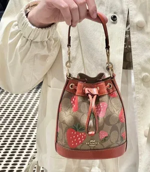 COACH Mini Dempsey Bucket Bag In Signature Canvas With Wild Strawberry CH164 thumbnail 6