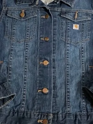 Vintage Carhartt Women's Denim Jacket Indigo Blue Size SP Pockets Light Wash thumbnail 7