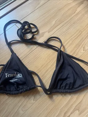 Frankie's Bikinis Black Ribbed Triangle Bikini Top thumbnail 2