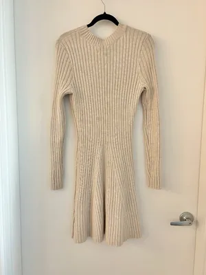 Hollister Ribbed Knit Skater Mini Sweater Dress in Beige Cream Size XL NWT thumbnail 10