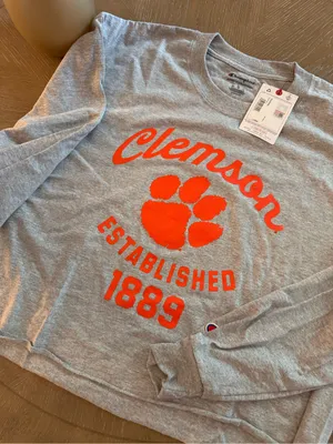 Champion Gray Clemson Sweatshirt with Orange Script thumbnail 2