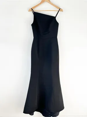 Amsale Lux Classic Black Asymmetrical Trumpet Maxi Gown Dress thumbnail 3