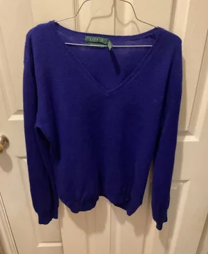 Lauren Ralph Lauren V-Neck Sweater in Royal Blue thumbnail 1