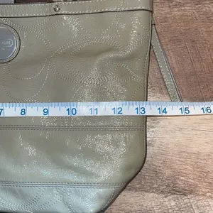 Coach Womens Gross Grain Patent Leather Stitch Tote Shoulder Bag Green Gray Medi thumbnail 8