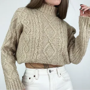 J.Crew Wool-Blend Cable-Knit Rollneck Sweater in Beige | Size L thumbnail 1