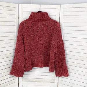 POL Chenille‎ Chunky Knit Turtleneck Crop Pullover Maroon Red Medium thumbnail 9