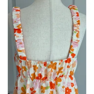 Le Lis Collection Baby Girl Empire Waist Mini Dress Frill Straps Orange Floral M thumbnail 10