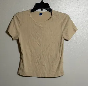 Old Navy Women‎ Minimalist Neutral Classic Ribbed Crewneck Tee Beige Tan size S thumbnail 1