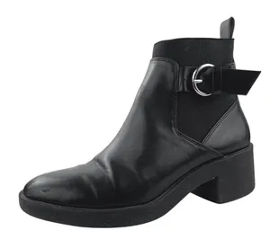 Zara Women's Black Leather Almond Toe Buckle Strap Ankle Boots Booties Size 8 thumbnail 1