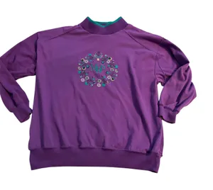 Vintage Grannycore Purple Sweatshirt Floral Embroidered Mock Neck M‎ thumbnail 1