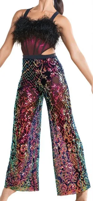 Revolution 10th House Dance Costume sequin Feather jumpsuit ZODIAC thumbnail 1