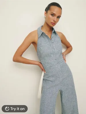Reformation Ryan Linen Jumpsuit Sz 8 Gingham Causal Spring/Summer Halter Neck S thumbnail 1