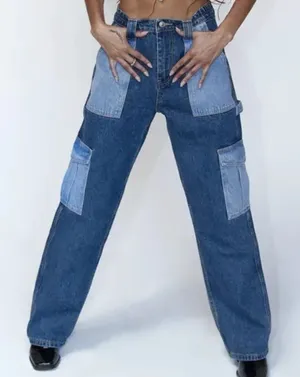 Princess Polly Boston Patchwork Mixed Denim Baggy Cargo Carpenter Denim Jeans‎ thumbnail 1