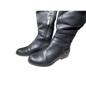 Anne Klein Black Leather Over The Knee Boots Mixed Media Flat Riding Boot 6.5 thumbnail 5