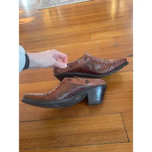 Ariat 8 Women's Clogs‎ Mules Brown Leather Desert Star Block Heel Lizard Western thumbnail 7