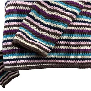 Striped Chunky Knit Turtleneck Sweater Earthy Rolled‎ Edges Cottage Casual Sz M thumbnail 3
