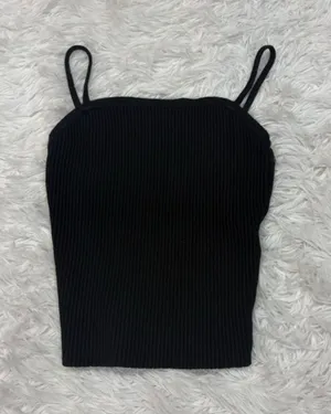 Abercrombie black Ribbed Spaghetti-Strap Crop Top thumbnail 1