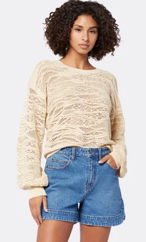 SOFT JOIE Val Crew Neck Sweater in Bleached Sand Beige Lace Textured‎ XXS thumbnail 1