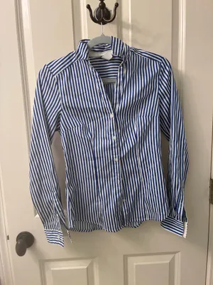 H&M Blue and White Vertically Striped Long-Sleeve Button-Down Shirt thumbnail 2