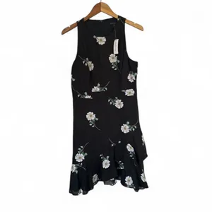 Banana Republic Black Floral Sleeveless Linen Fit Flare‎ Ruffle Hem Dress Size 8 thumbnail 2