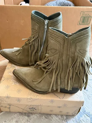 Free People Taupe Suede Leather Point Toe Lawless Fringe Western Boots thumbnail 3