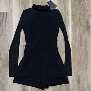 NEW Guess Mesh Long Sleeve Black Mock Neck Romper Women’s XS thumbnail 2