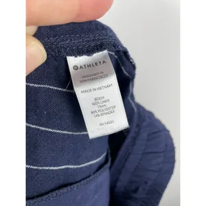 Athleta Linen Pants Womens 2 Bali Wide Leg Cropped Blue Stripe Beachy Pockets thumbnail 9