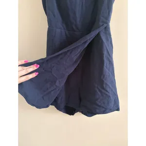 Lulus Significant Sweetie Navy Blue Tie-Back Skort Romper Size Large Linen Beach thumbnail 12