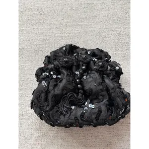 Sparkly Black Sequin Ruched Drawstring Evening‎ Bag thumbnail 7