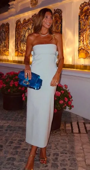 Zara dress midi maxi bodycon strapless bow fitted wedding party cocktail thumbnail 1