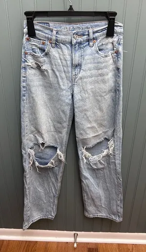 American Eagle Stovepipe Distressed Straight Leg Jeans Light Wash Blue 00 Short thumbnail 1