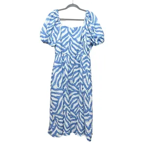 Time and Tru Puff Sleeve Midi Dress Womens XL Beachy Coastal Nautical Open Back thumbnail 2