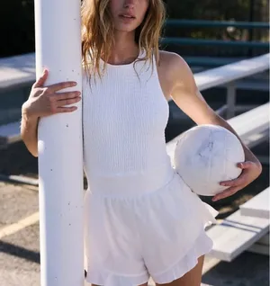 Free People Movement Breathless Shortsie White Textured Sleeveless Romper Size M thumbnail 1